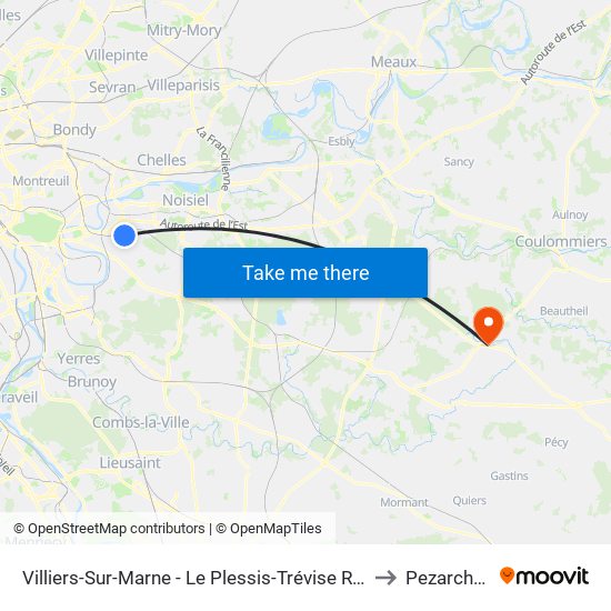 Villiers-Sur-Marne - Le Plessis-Trévise RER to Pezarches map