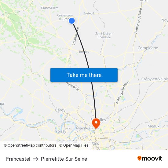 Francastel to Pierrefitte-Sur-Seine map