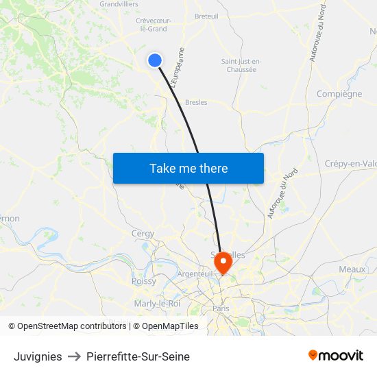Juvignies to Pierrefitte-Sur-Seine map