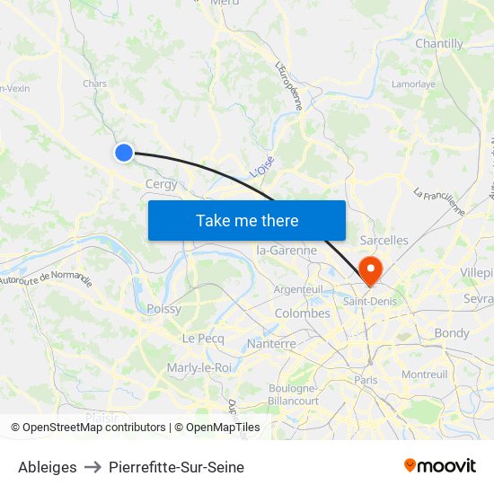 Ableiges to Pierrefitte-Sur-Seine map