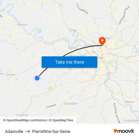 Adainville to Pierrefitte-Sur-Seine map