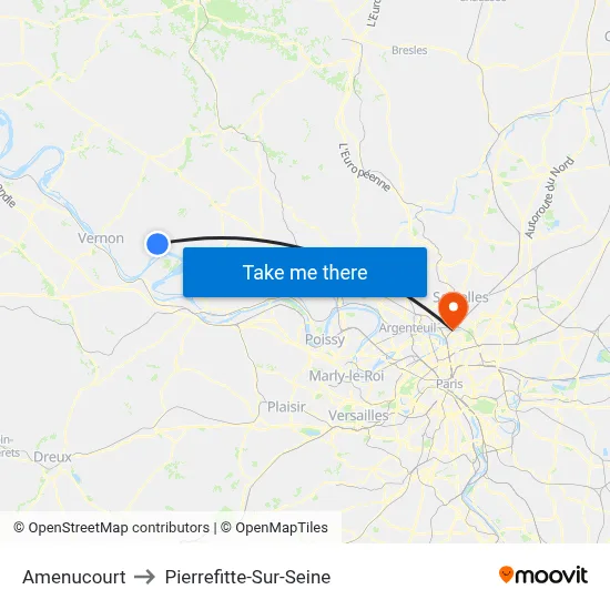 Amenucourt to Pierrefitte-Sur-Seine map