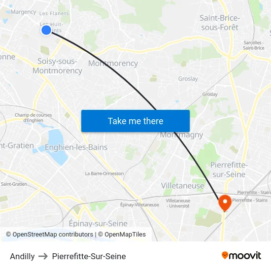Andilly to Pierrefitte-Sur-Seine map