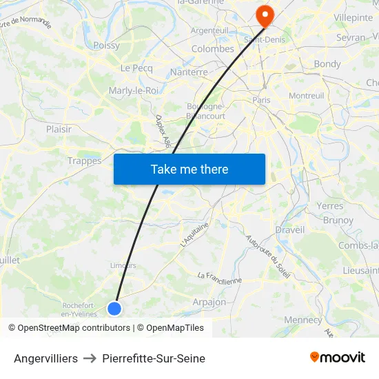 Angervilliers to Pierrefitte-Sur-Seine map