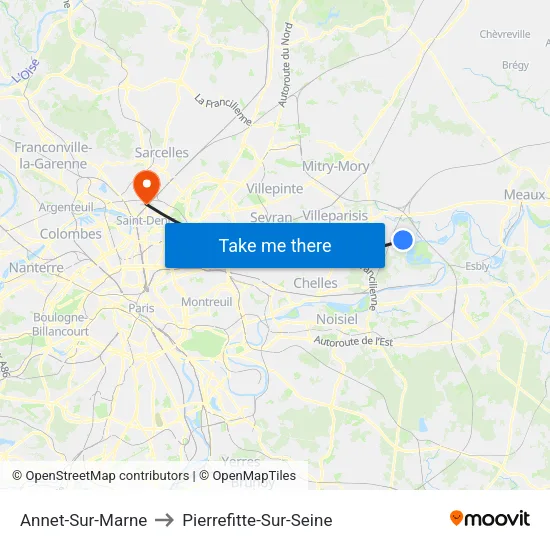 Annet-Sur-Marne to Pierrefitte-Sur-Seine map