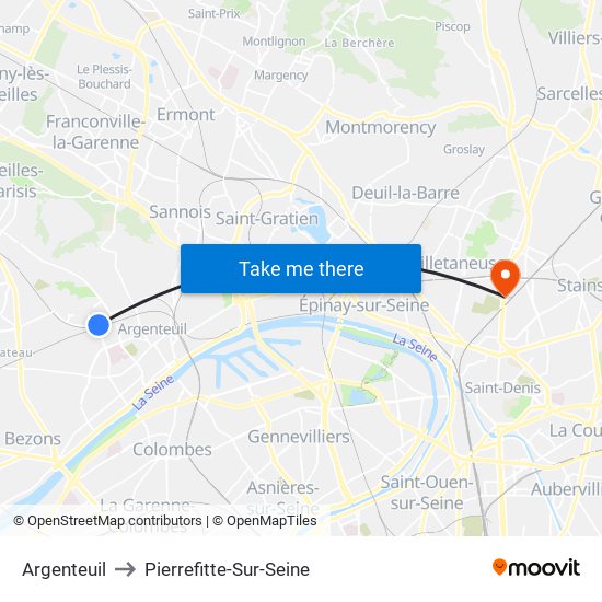 Argenteuil to Pierrefitte-Sur-Seine map