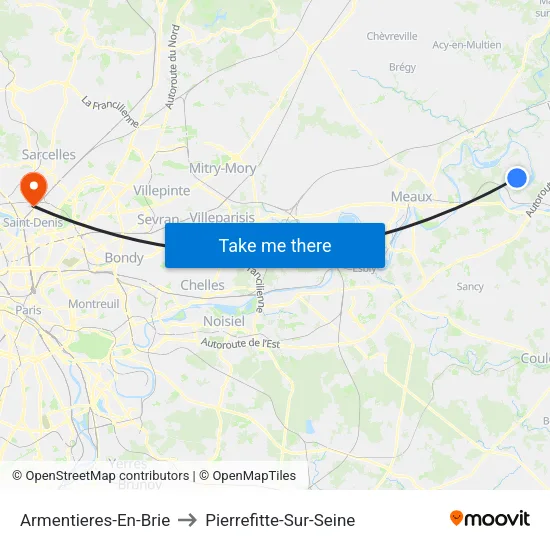 Armentieres-En-Brie to Pierrefitte-Sur-Seine map