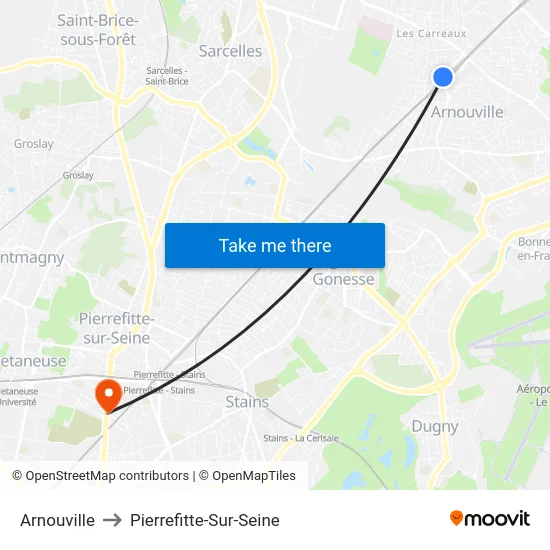 Arnouville to Pierrefitte-Sur-Seine map