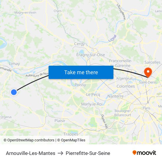 Arnouville-Les-Mantes to Pierrefitte-Sur-Seine map