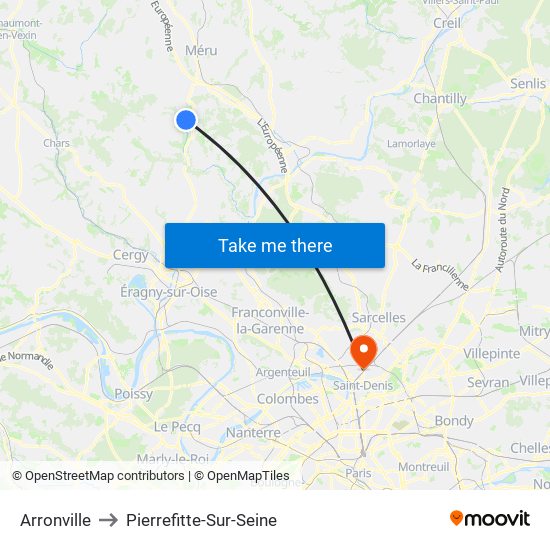 Arronville to Pierrefitte-Sur-Seine map