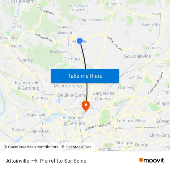 Attainville to Pierrefitte-Sur-Seine map