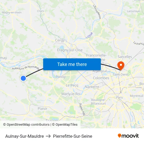 Aulnay-Sur-Mauldre to Pierrefitte-Sur-Seine map