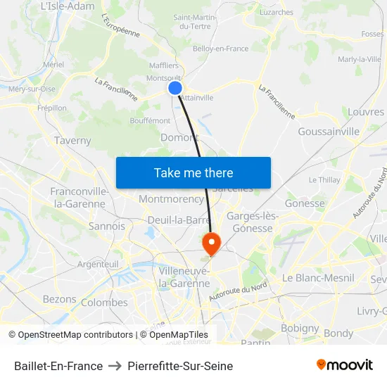 Baillet-En-France to Pierrefitte-Sur-Seine map