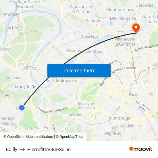 Bailly to Pierrefitte-Sur-Seine map