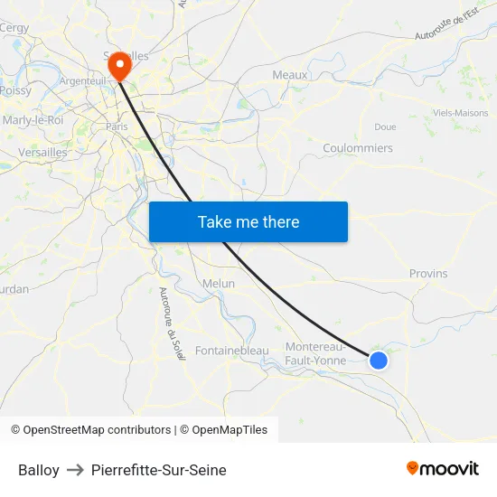 Balloy to Pierrefitte-Sur-Seine map