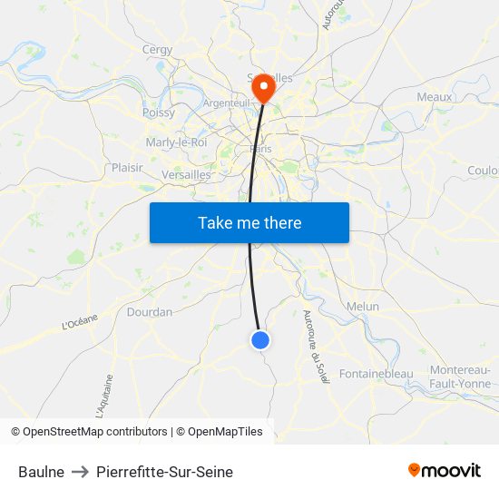 Baulne to Pierrefitte-Sur-Seine map