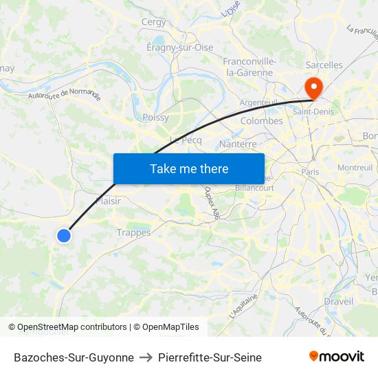 Bazoches-Sur-Guyonne to Pierrefitte-Sur-Seine map