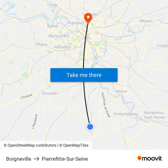 Boigneville to Pierrefitte-Sur-Seine map