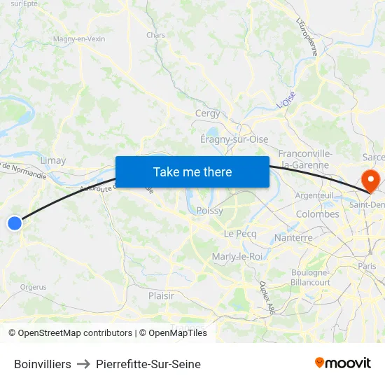Boinvilliers to Pierrefitte-Sur-Seine map