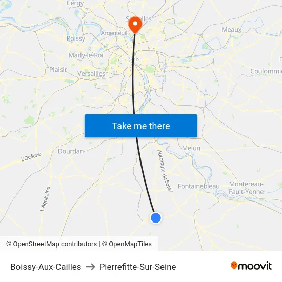 Boissy-Aux-Cailles to Pierrefitte-Sur-Seine map