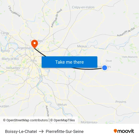 Boissy-Le-Chatel to Pierrefitte-Sur-Seine map