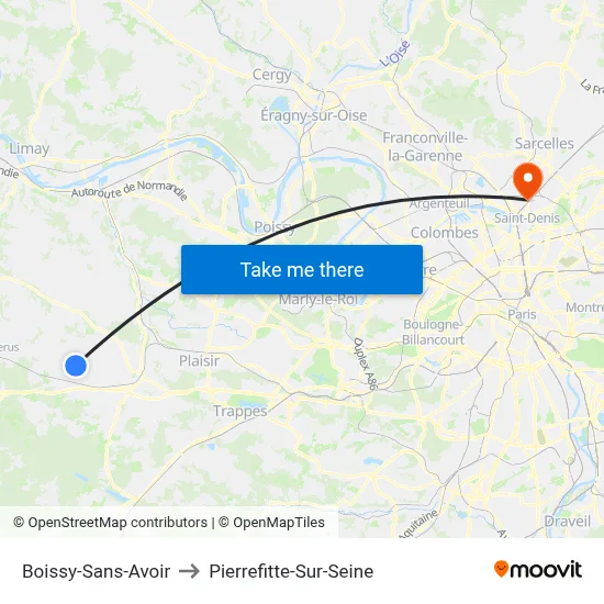 Boissy-Sans-Avoir to Pierrefitte-Sur-Seine map