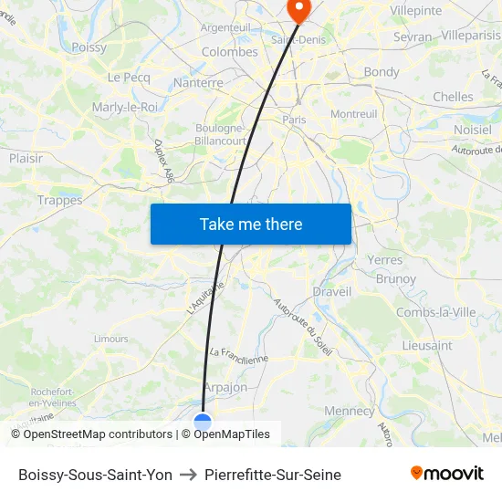 Boissy-Sous-Saint-Yon to Pierrefitte-Sur-Seine map