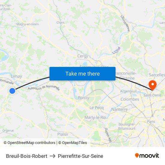 Breuil-Bois-Robert to Pierrefitte-Sur-Seine map