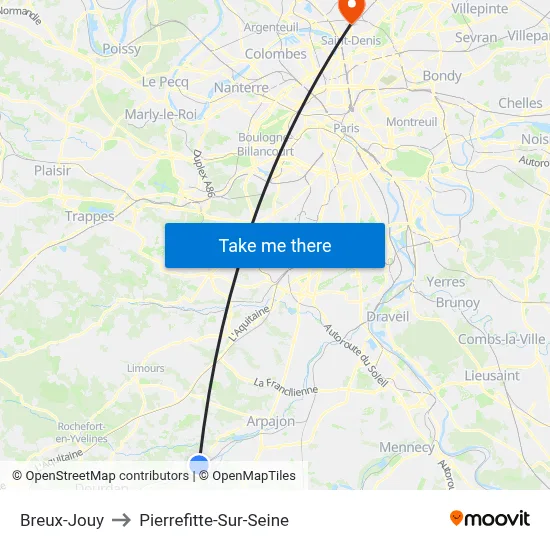 Breux-Jouy to Pierrefitte-Sur-Seine map