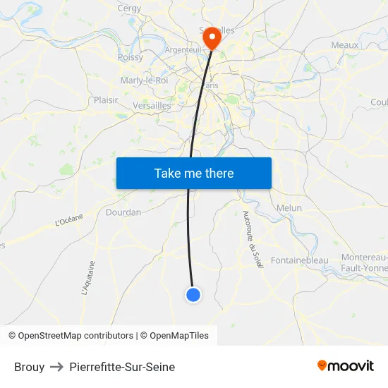 Brouy to Pierrefitte-Sur-Seine map