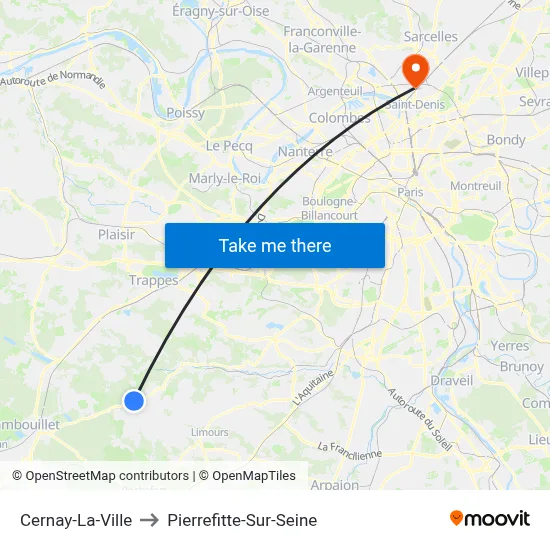 Cernay-La-Ville to Pierrefitte-Sur-Seine map