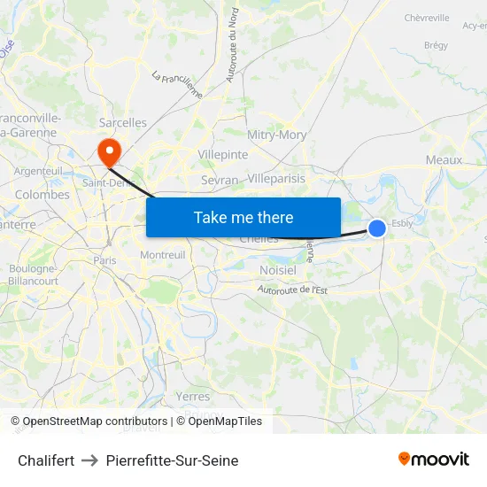 Chalifert to Pierrefitte-Sur-Seine map
