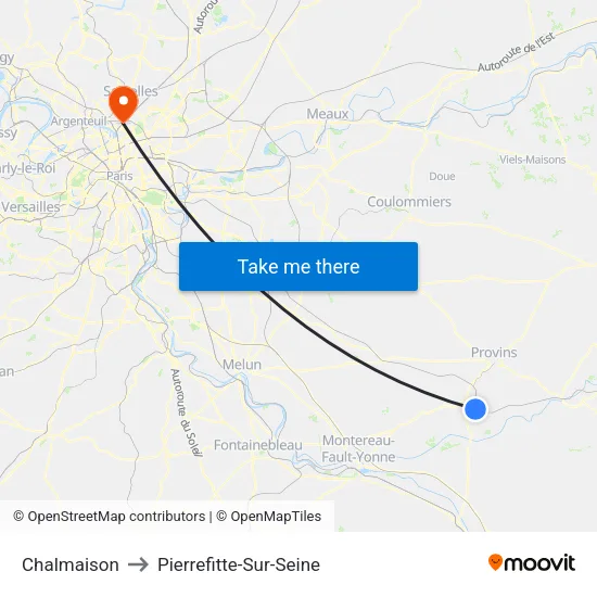Chalmaison to Pierrefitte-Sur-Seine map