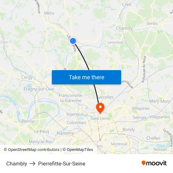 Chambly to Pierrefitte-Sur-Seine map