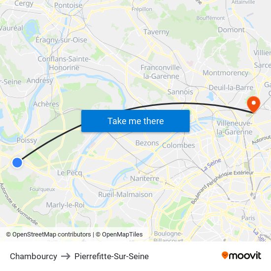 Chambourcy to Pierrefitte-Sur-Seine map