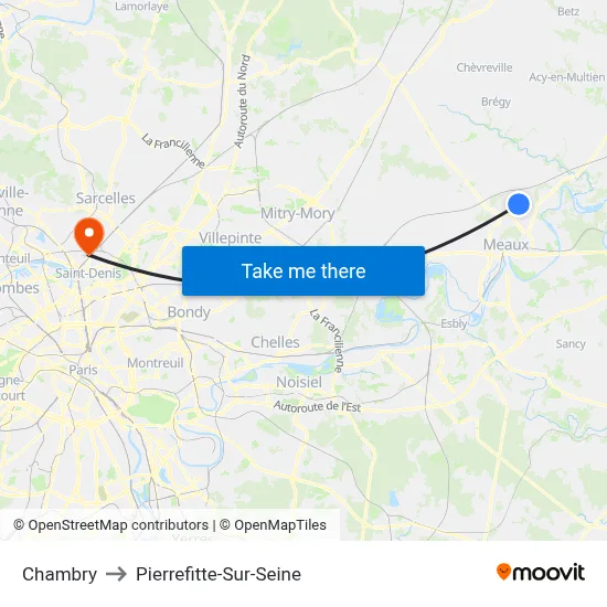 Chambry to Pierrefitte-Sur-Seine map