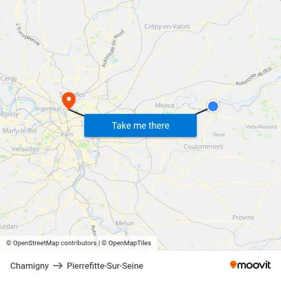 Chamigny to Pierrefitte-Sur-Seine map