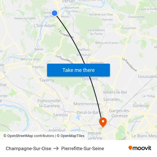 Champagne-Sur-Oise to Pierrefitte-Sur-Seine map