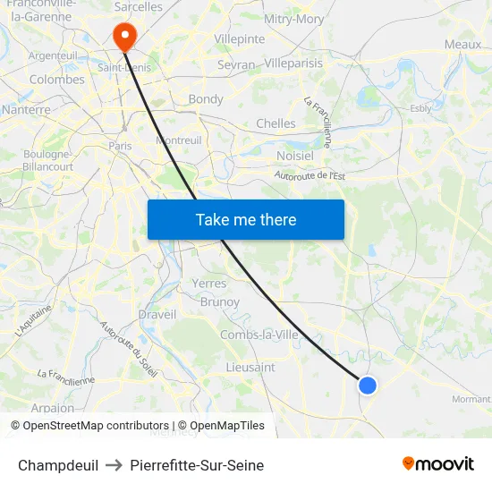 Champdeuil to Pierrefitte-Sur-Seine map