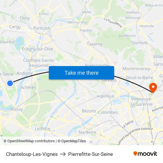 Chanteloup-Les-Vignes to Pierrefitte-Sur-Seine map