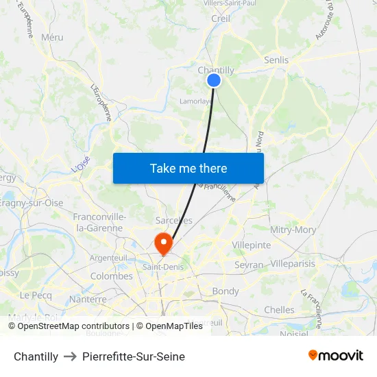 Chantilly to Pierrefitte-Sur-Seine map