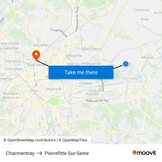 Charmentray to Pierrefitte-Sur-Seine map