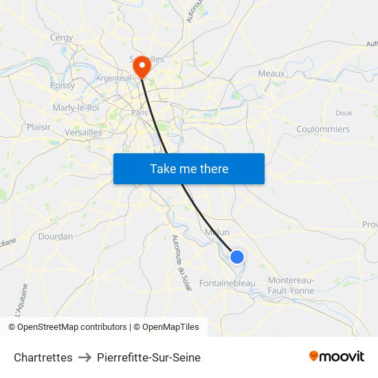 Chartrettes to Pierrefitte-Sur-Seine map