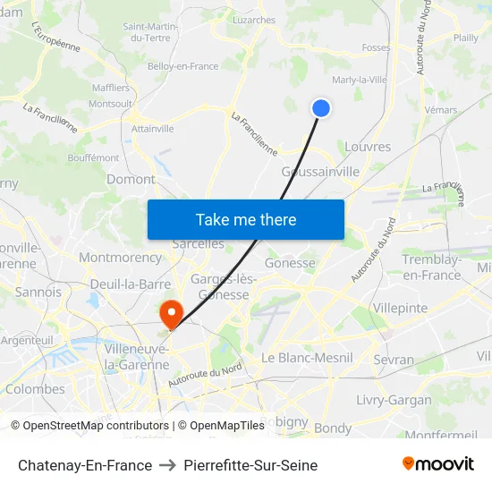 Chatenay-En-France to Pierrefitte-Sur-Seine map