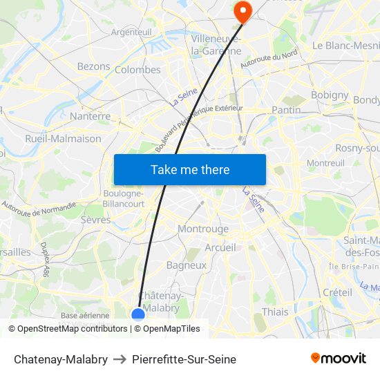 Chatenay-Malabry to Pierrefitte-Sur-Seine map