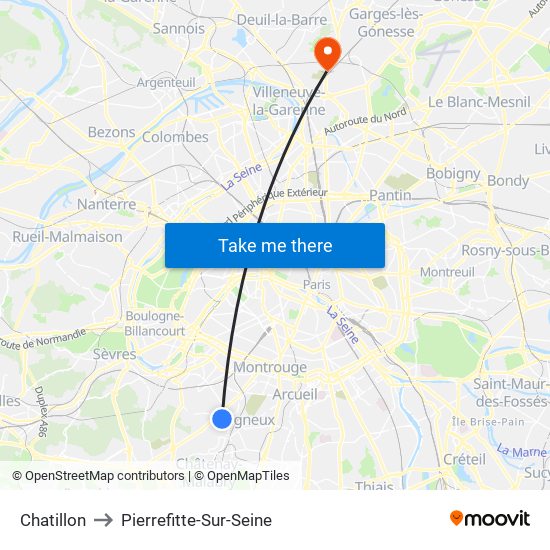 Chatillon to Pierrefitte-Sur-Seine map