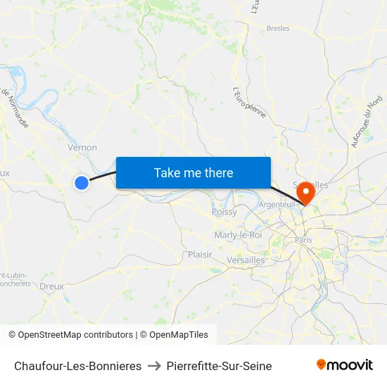 Chaufour-Les-Bonnieres to Pierrefitte-Sur-Seine map