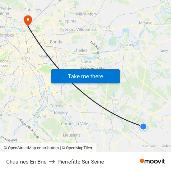 Chaumes-En-Brie to Pierrefitte-Sur-Seine map
