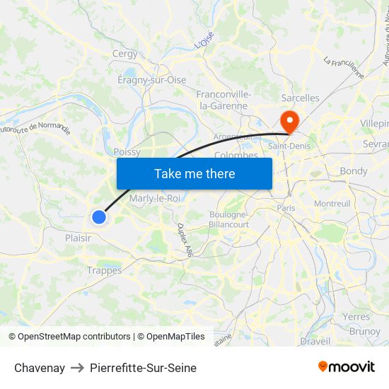 Chavenay to Pierrefitte-Sur-Seine map