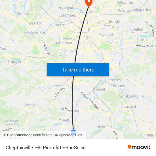 Cheptainville to Pierrefitte-Sur-Seine map